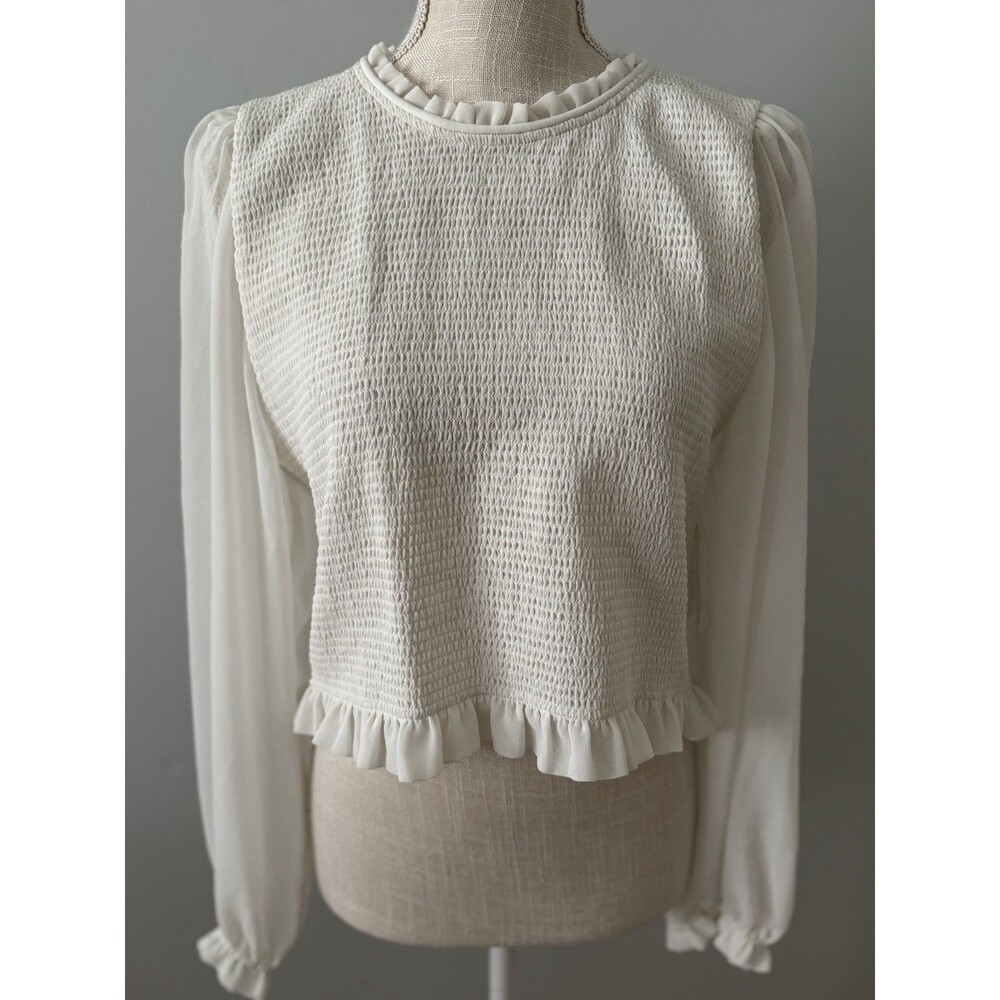 Aritzia Wilfred Tempest Long Sleeve Blouse in‎ Ivory Women’s 2XL Sheer Sleeves